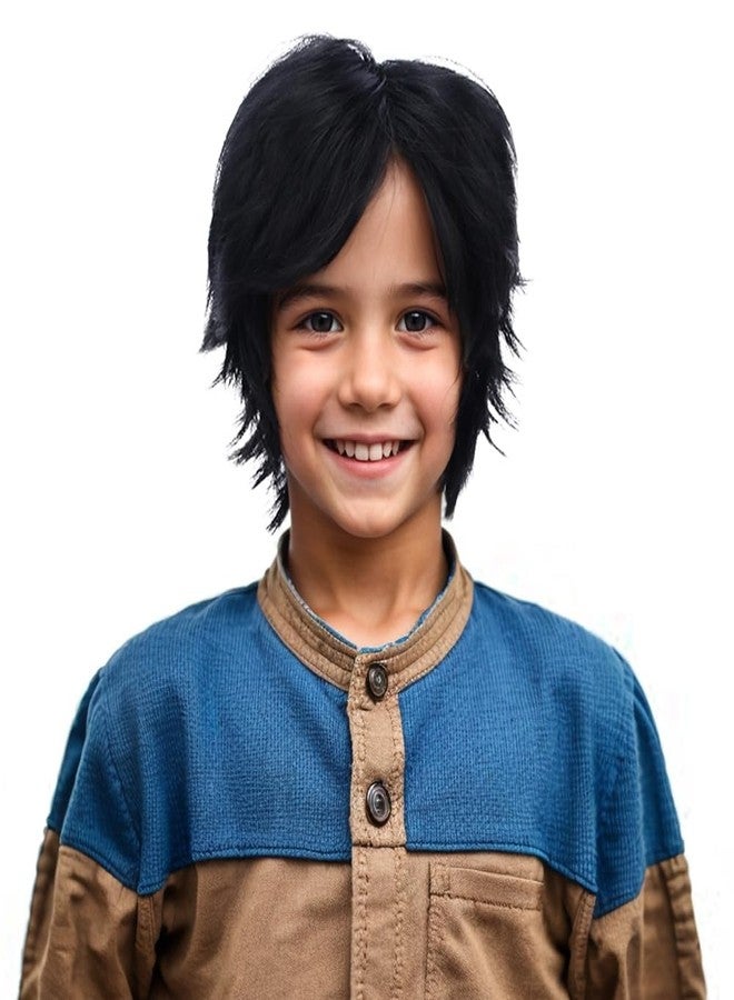 DUDUWIG Kids Black Wig Boys Short Black Straight Wig with Bangs Synthetic Wigs Cosplay Hair Wigs - Image 1